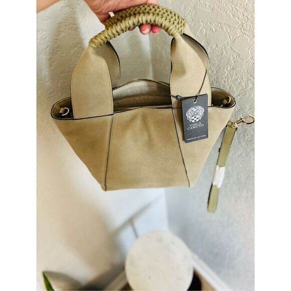 VINCE CAMUTO Janya Top Handle Leather Crossbody Tote Hobo Bag, Khaki, NWT - Picture 10 of 17